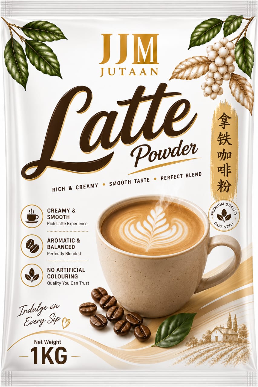Latte premix powder in a 1kg foil bag