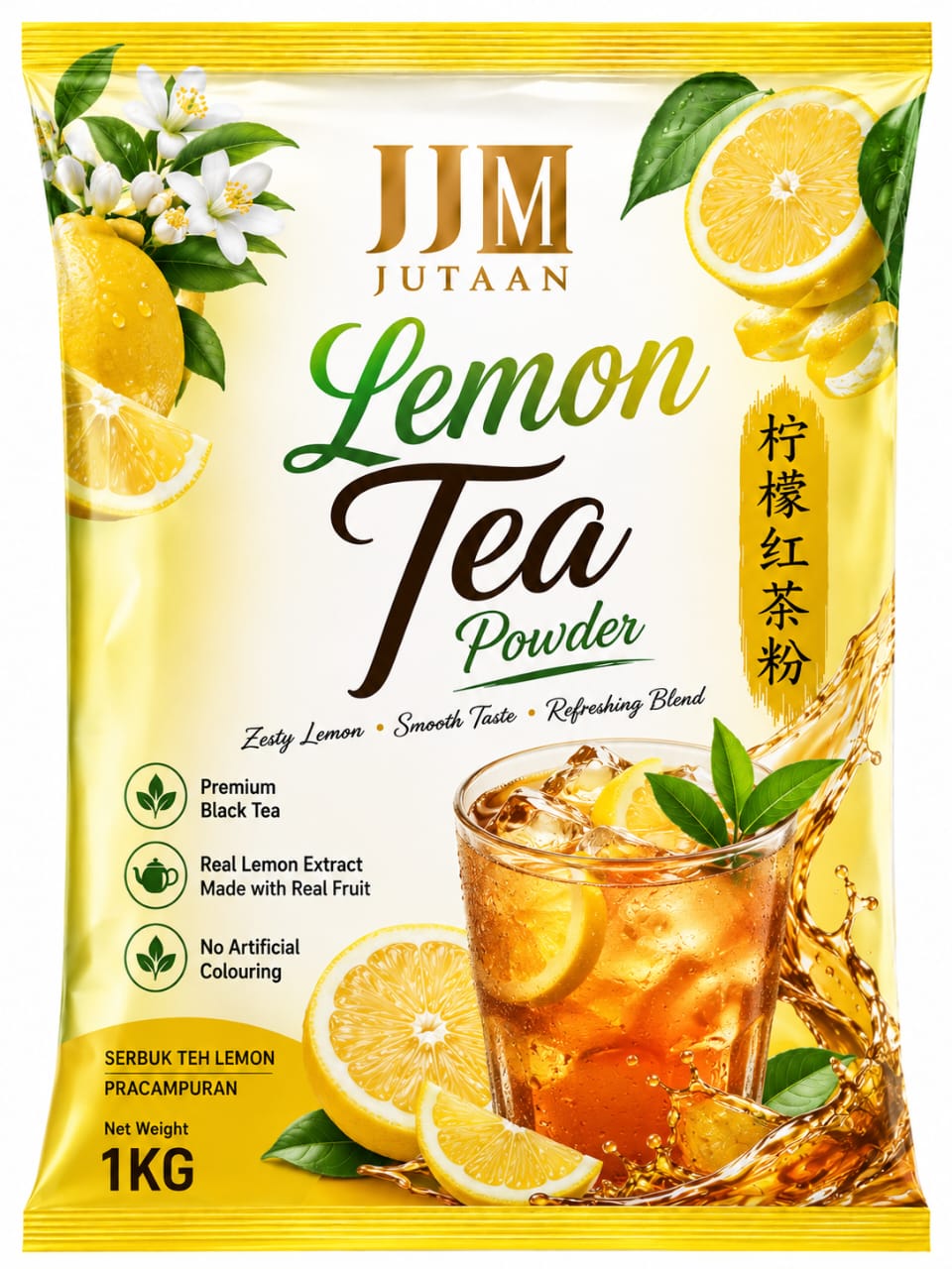 Lemon Tea premix powder in a 1kg foil bag