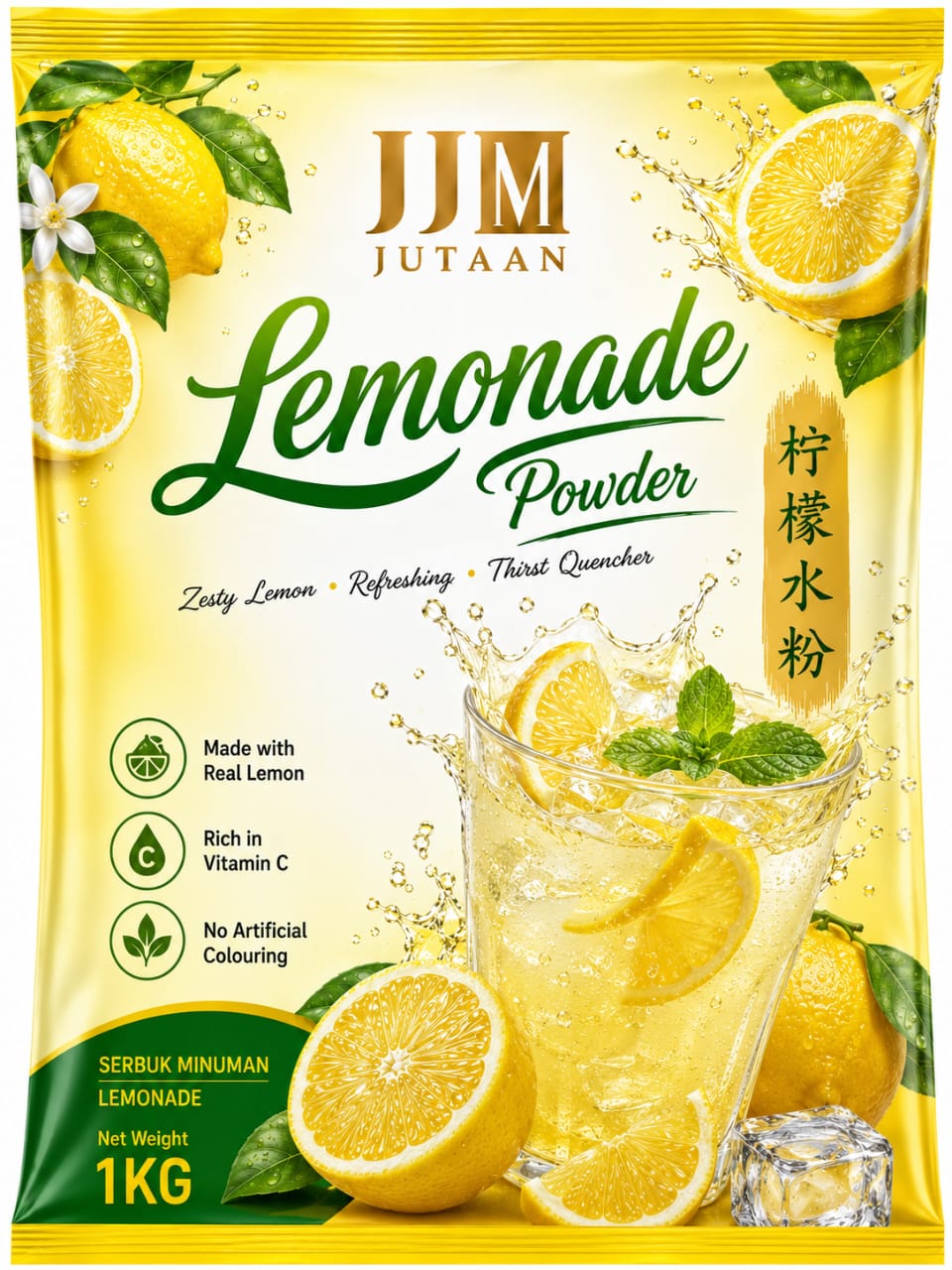 Lemonade premix powder in a 1kg foil bag